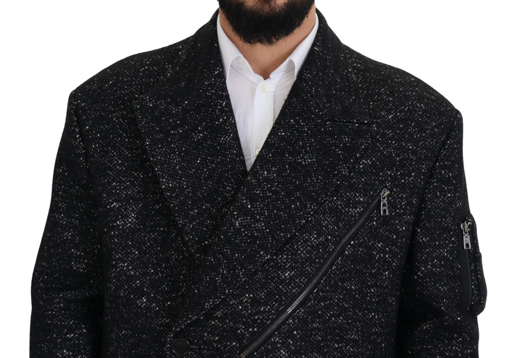 Black Wool Double Breasted Coat Men Jacket