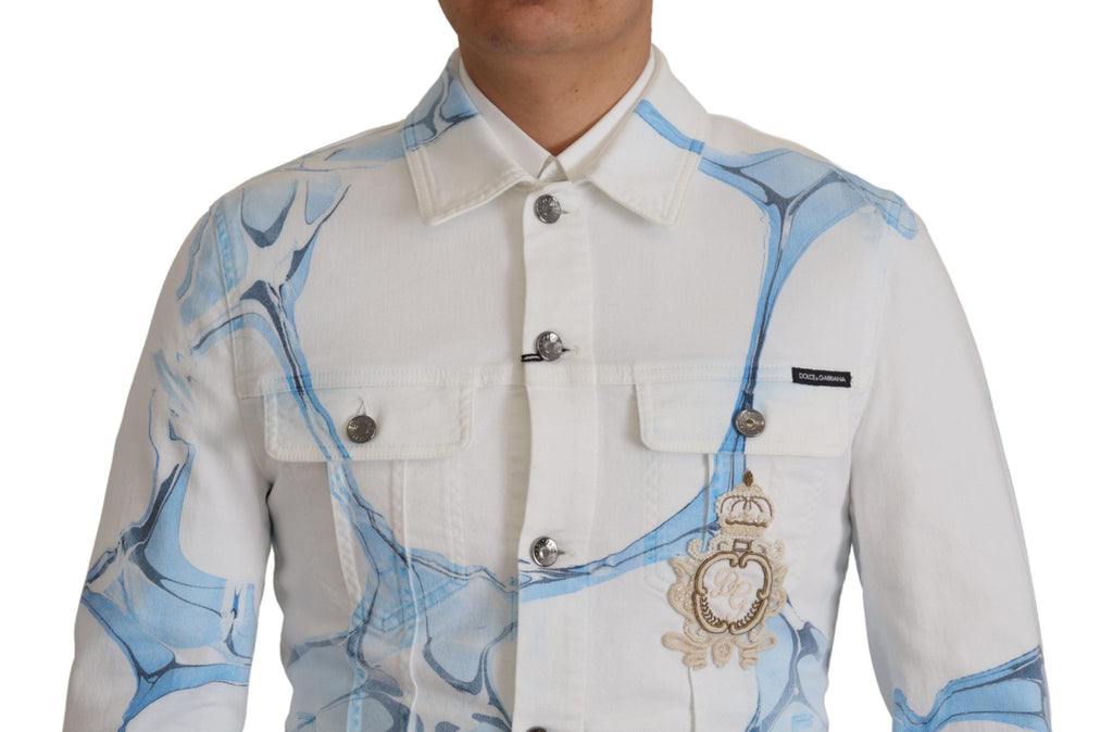 White Cotton Logo Embroidery Denim Jacket