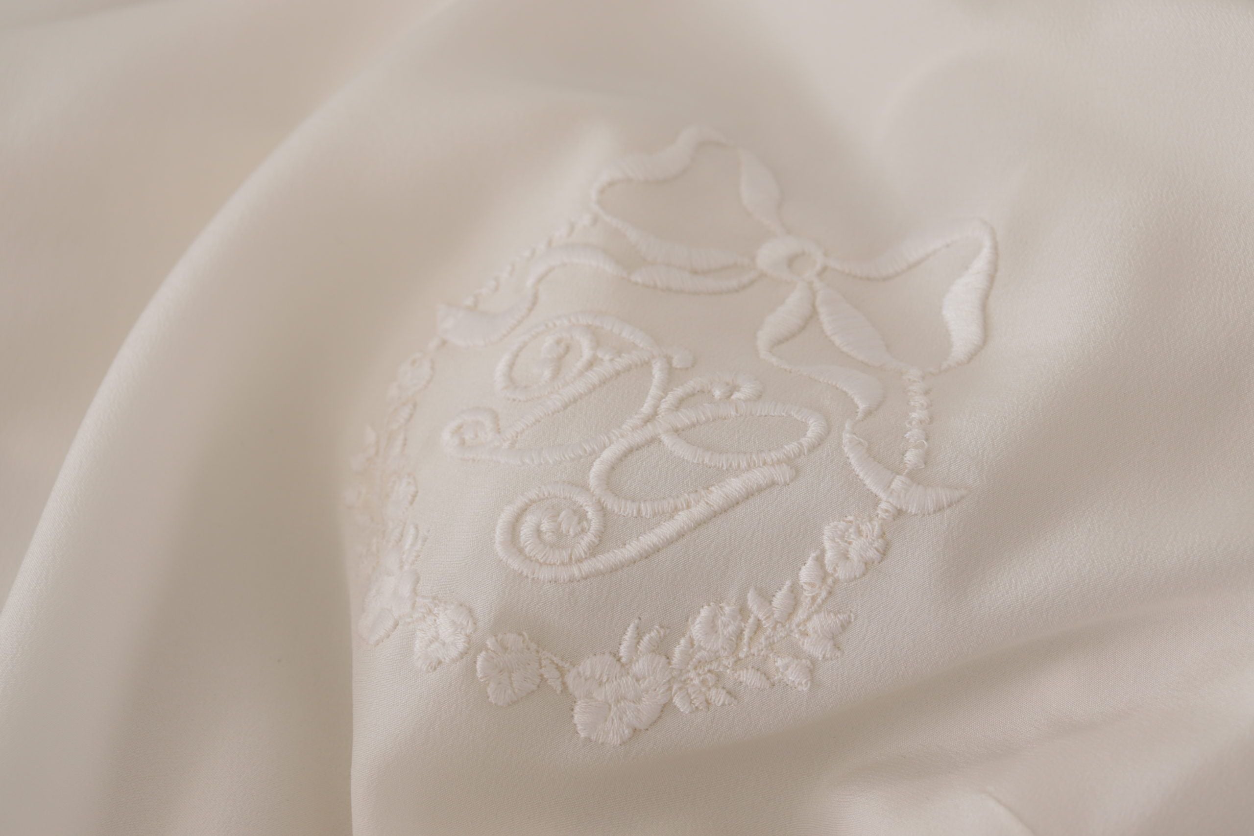 White Silk DG Logo Embroidered Long Sleeves Blouse