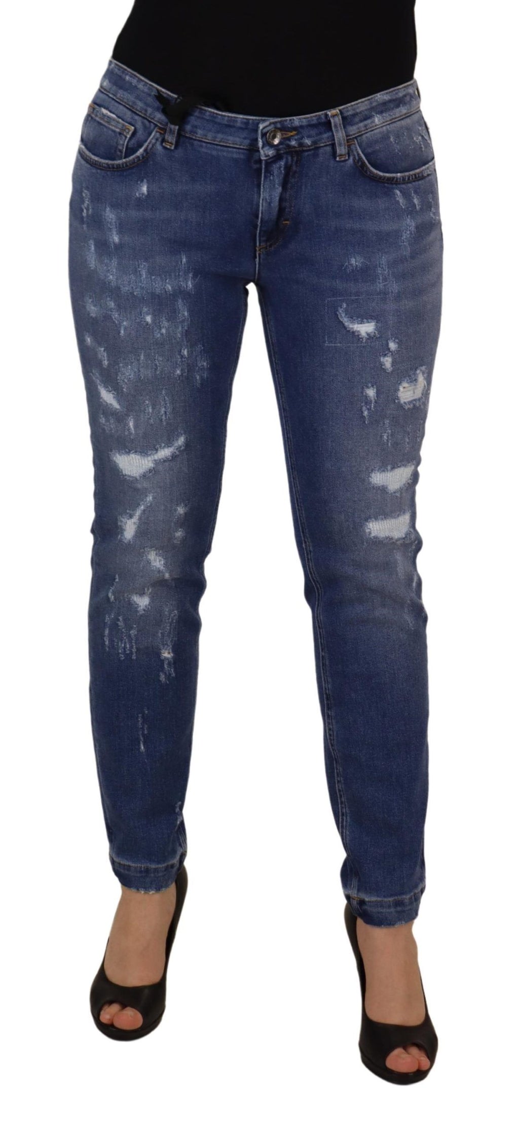 Blue Washed Cotton Skinny Low Waist Denim Jeans