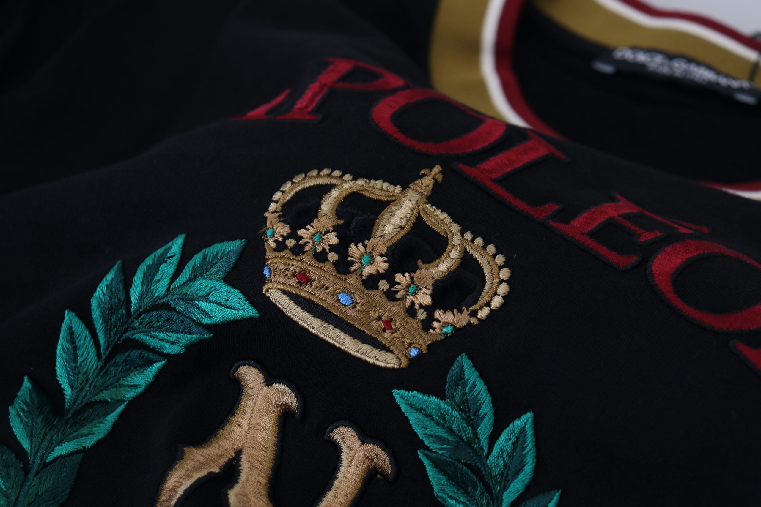 Black Cotton Embroidered Crewneck T-shirt
