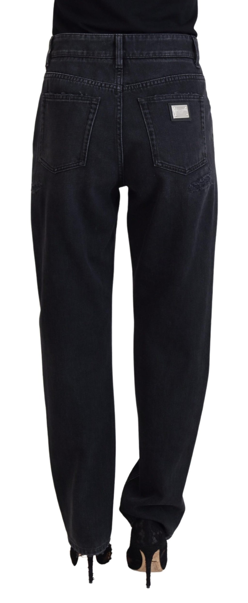 Black Cotton Tattered High Waist Denim Jeans