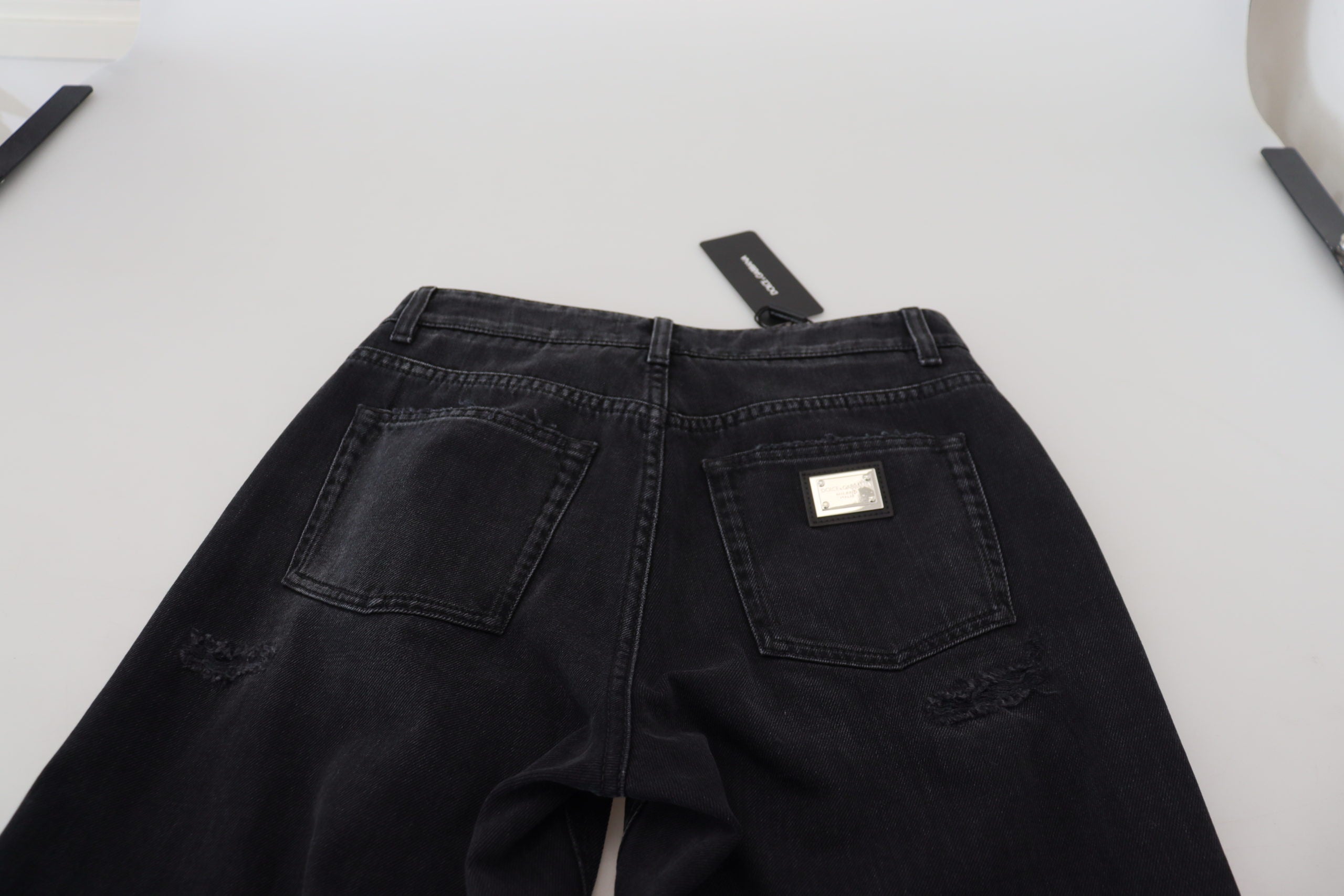 Black Cotton Tattered High Waist Denim Jeans