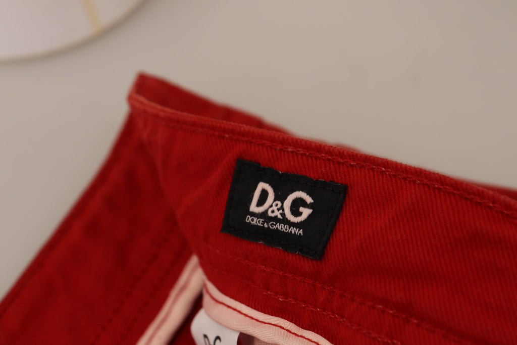 Red Cotton Straight Fit Men Denim Jeans