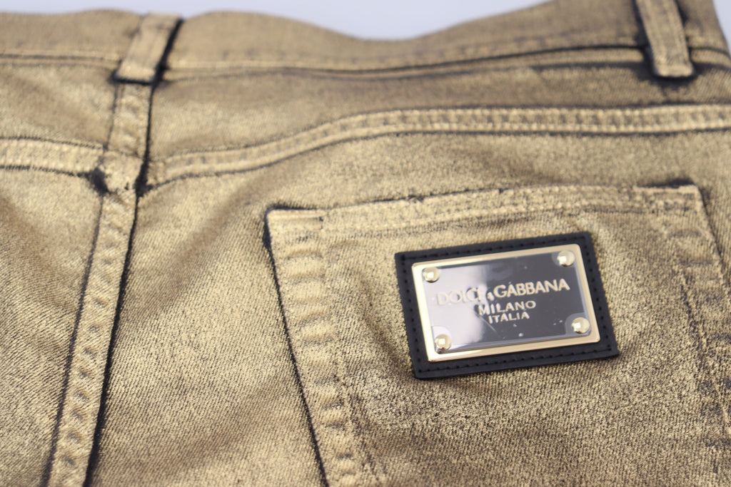 Gold Cotton Tattered Skinny Men Denim Jeans