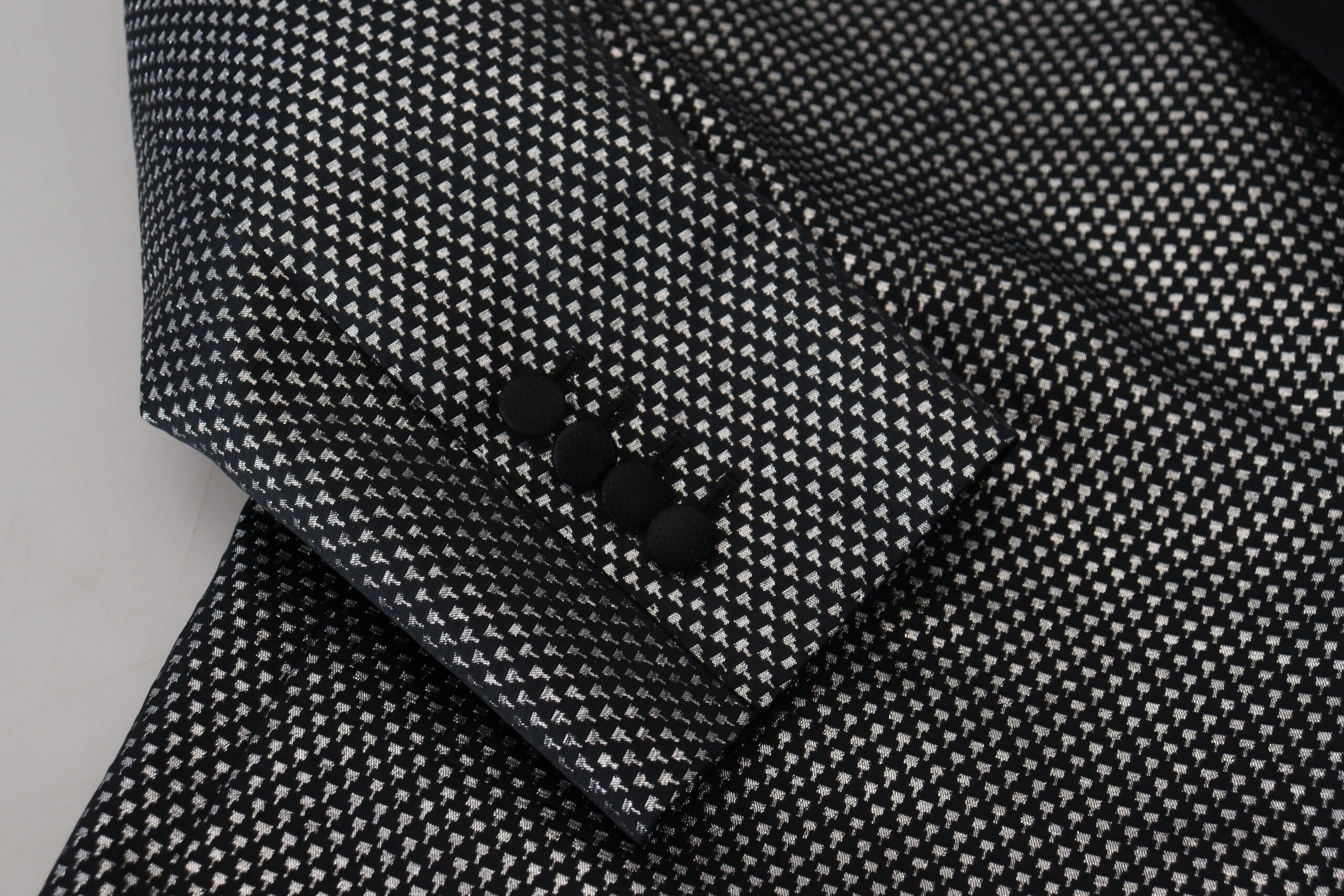 Black Silver Jacquard Slim Fit Jacket Blazer