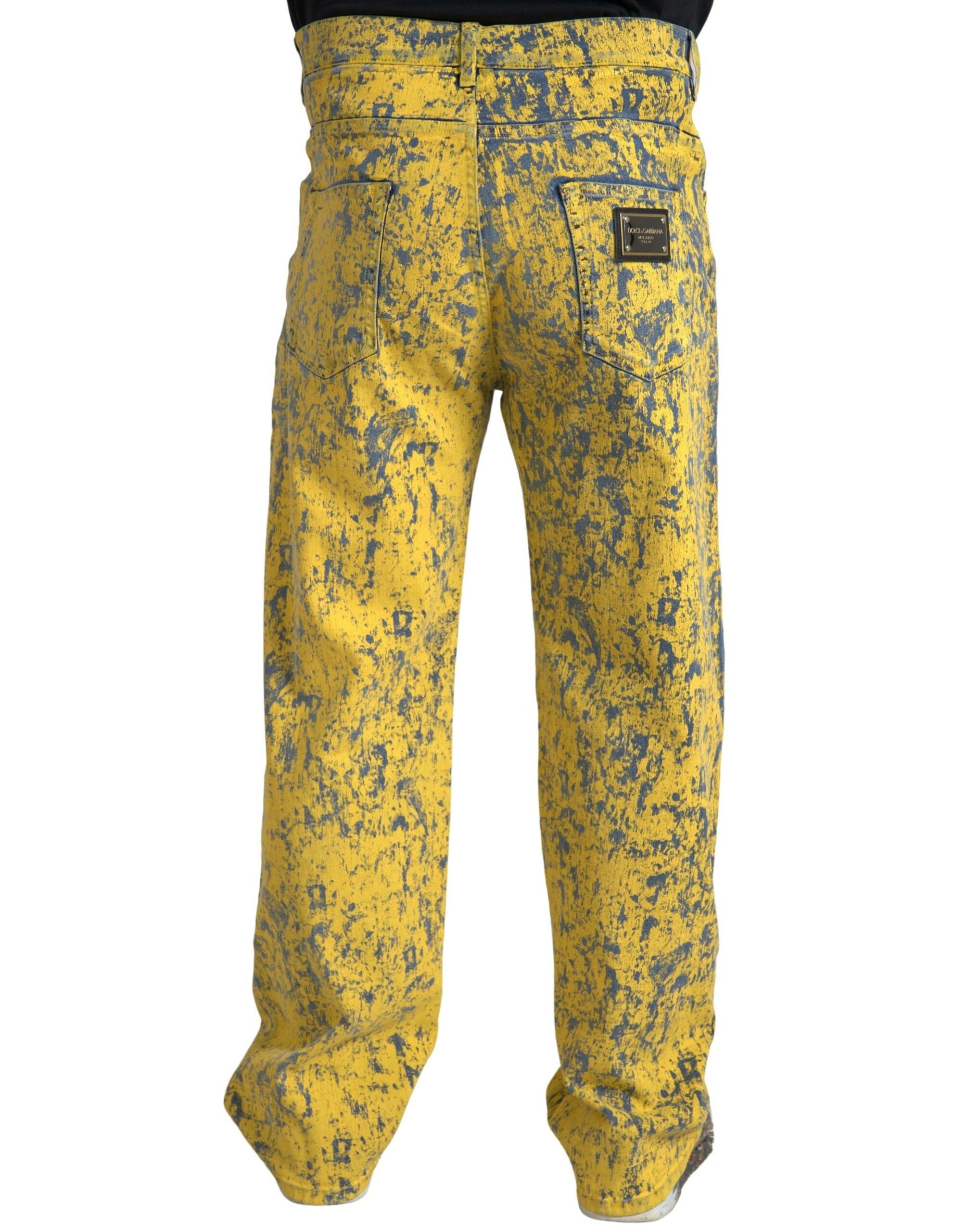 Gelbe Baumwolle Tie Dye Straight Denim Jeans
