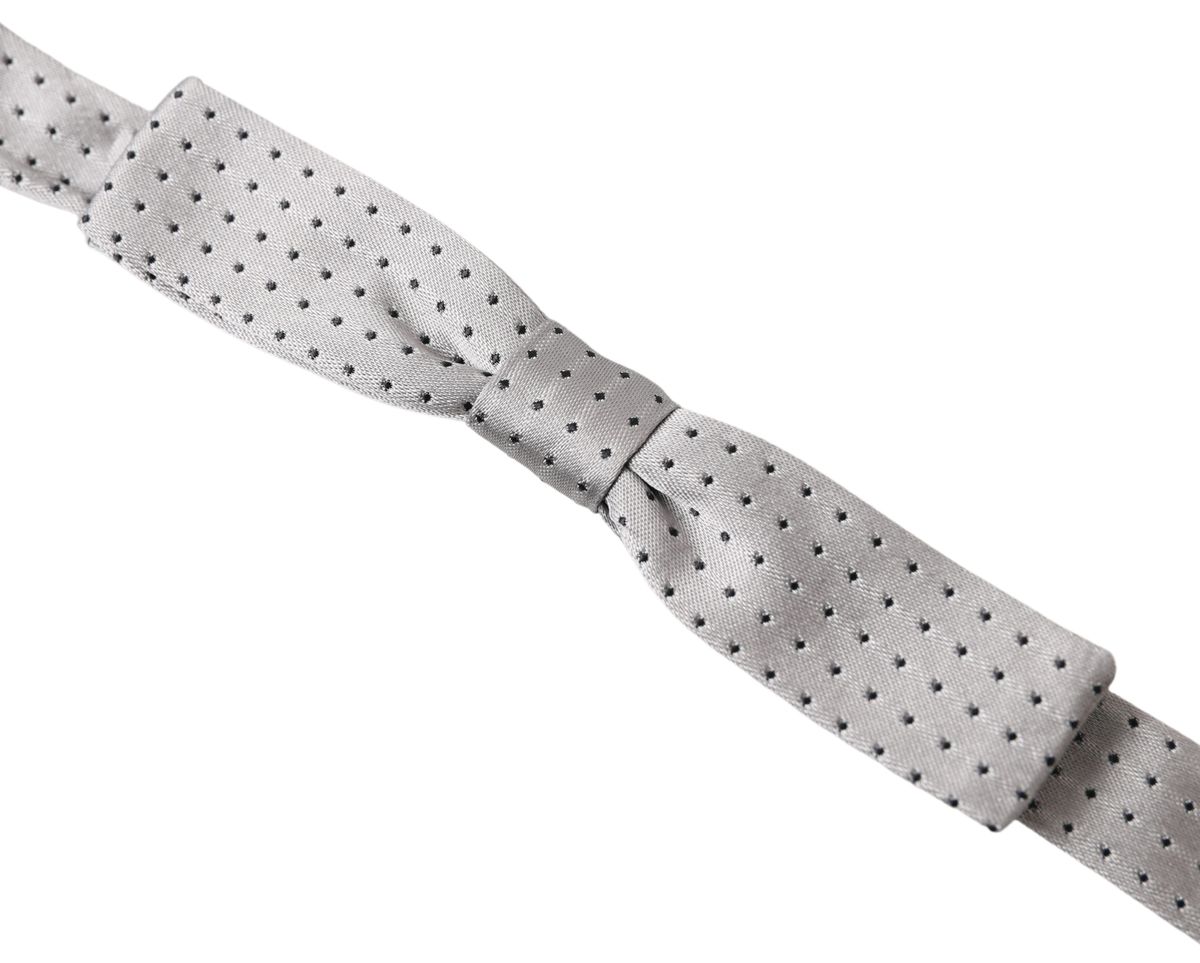 Gray Dotted Silk Adjustable Men Neck Papillon Bow Tie