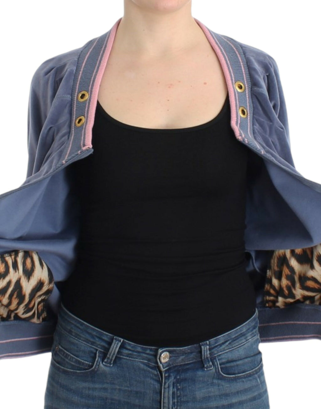 Blue velvet zipup sweater