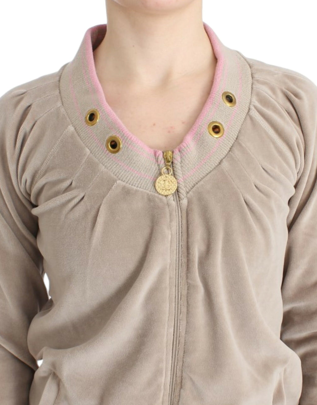 Beige velvet zipup sweater