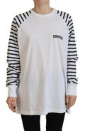 White Cotton Striped Crew Neck Short Sleeve Sweater