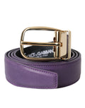 Purple Leather Gold Metal Buckle Belt Men