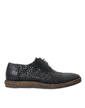 Black Woven Goat Leather Lace Up Derby Shoes