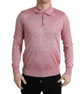 Pink Polyester Collared Men Pullover Sweater