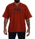 Red Logo Embroidery Crewneck Cotton T-shirt