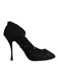 Black Lace Stretch Heels Mid Calf Boots Shoes