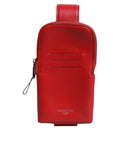 Red Leather Logo Zip Around Card Holder Wide Strap Wallet