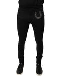 Schwarze Slim Fit-Hose aus Wolle mit Hufeisenverzierung