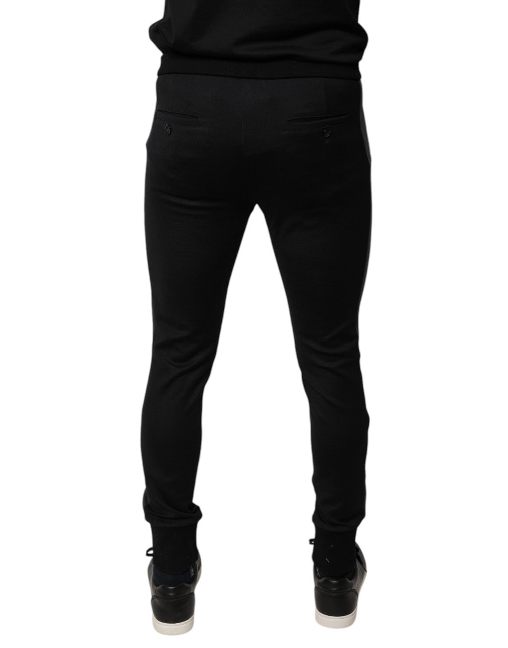 Schwarze Slim Fit-Hose aus Wolle mit Hufeisenverzierung
