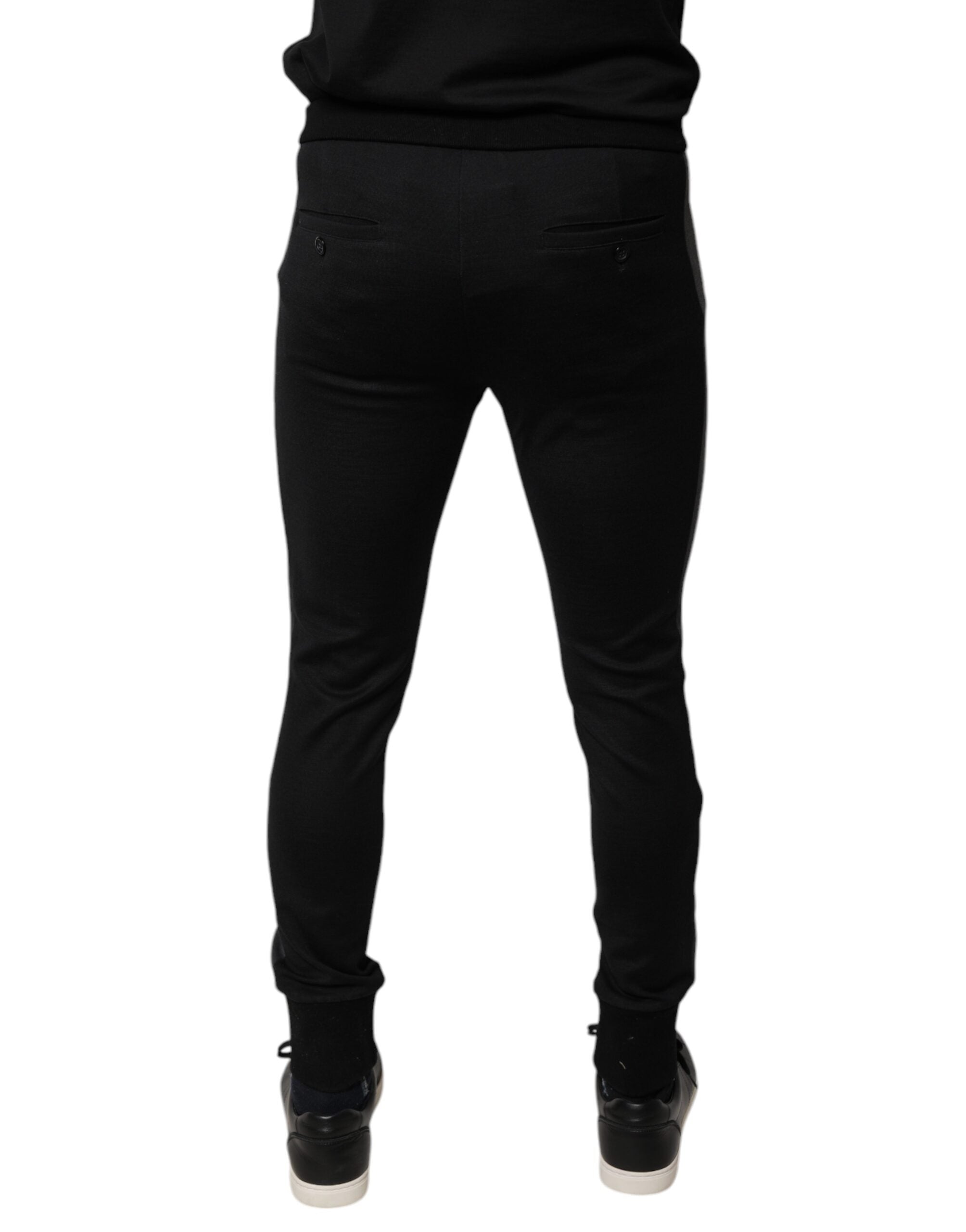 Schwarze Slim Fit-Hose aus Wolle mit Hufeisenverzierung