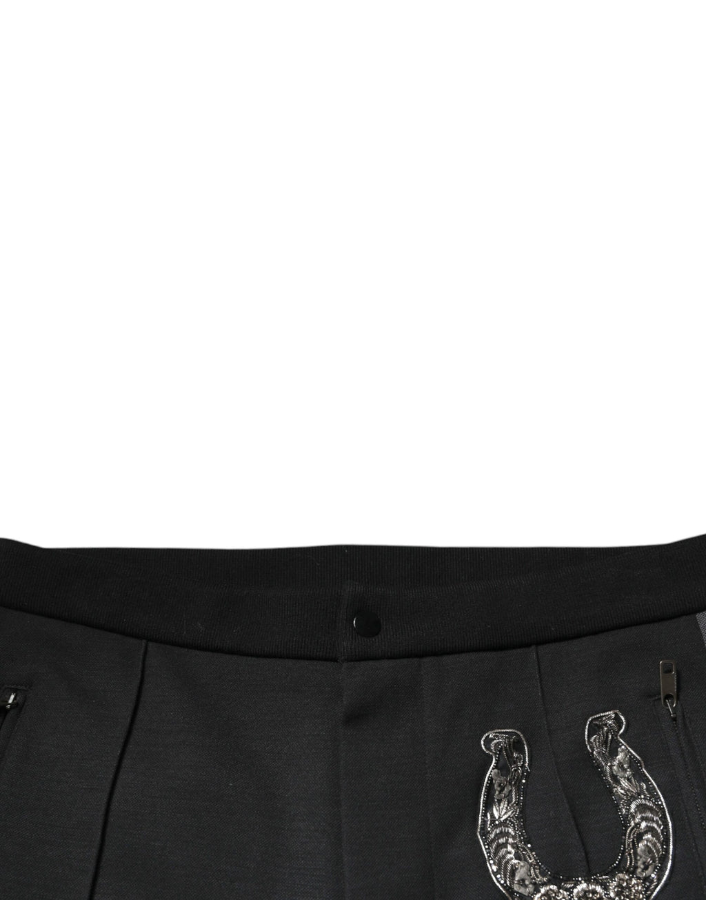 Schwarze Slim Fit-Hose aus Wolle mit Hufeisenverzierung