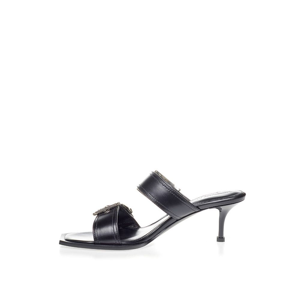 Black Leather Stiletto Heel Sandals