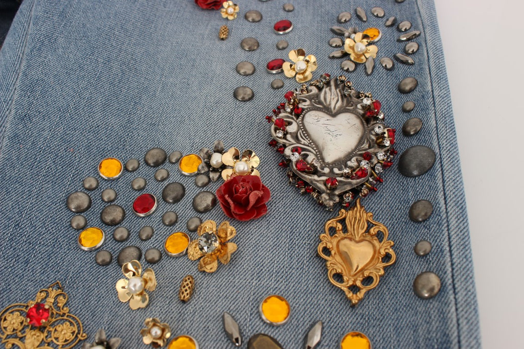 Crystal Roses Heart Embellished Jeans