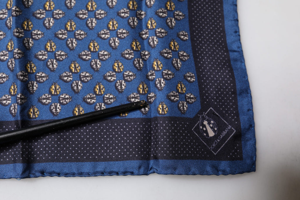 Blue Lady Bug Silk Square Handkerchief Scarf