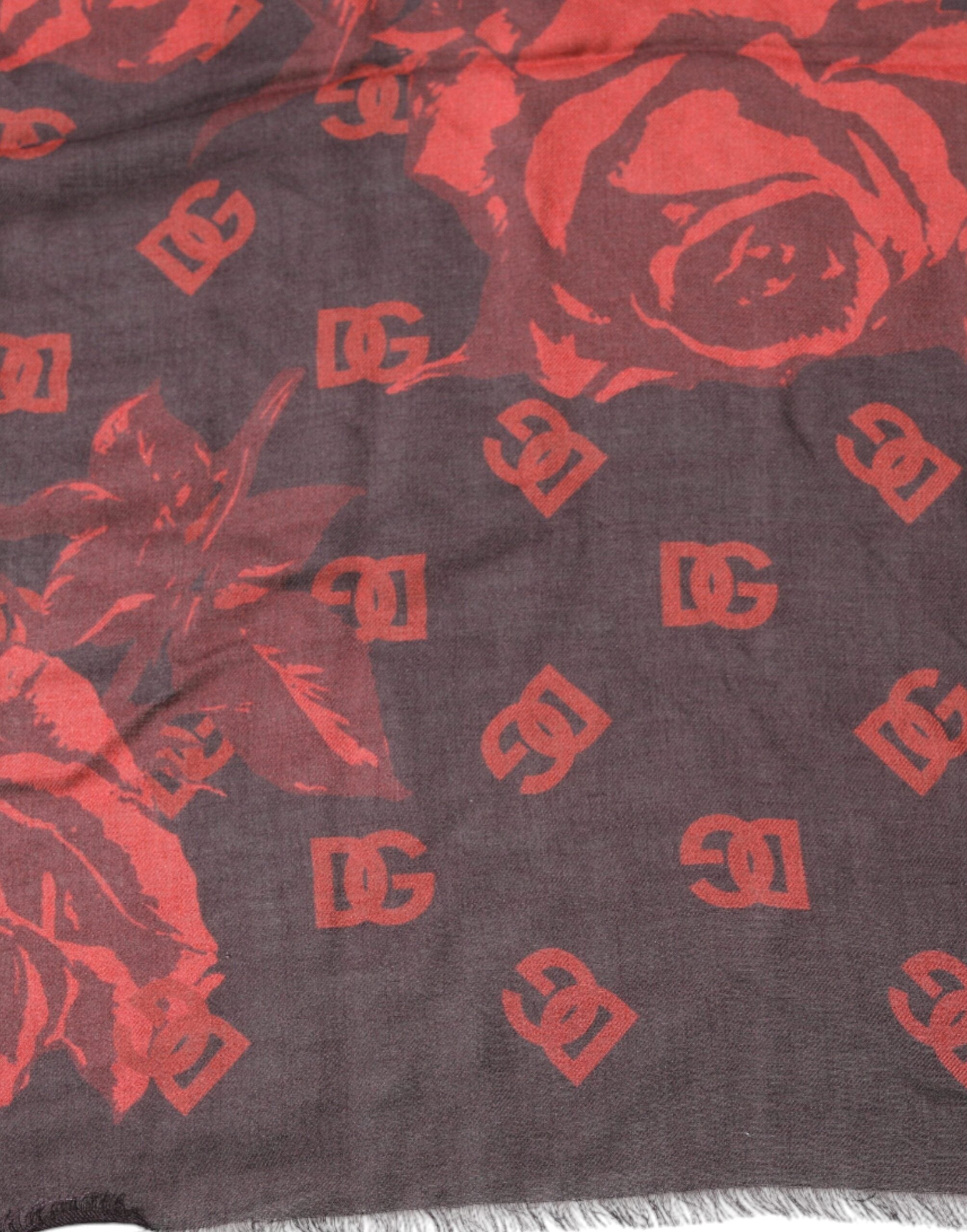 Black Red Floral Modal Wrap Shawl Scarf