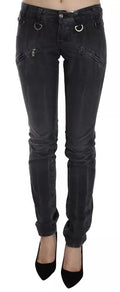Grey Washed Low Waist Zipper Side Skinny Denim Jeans