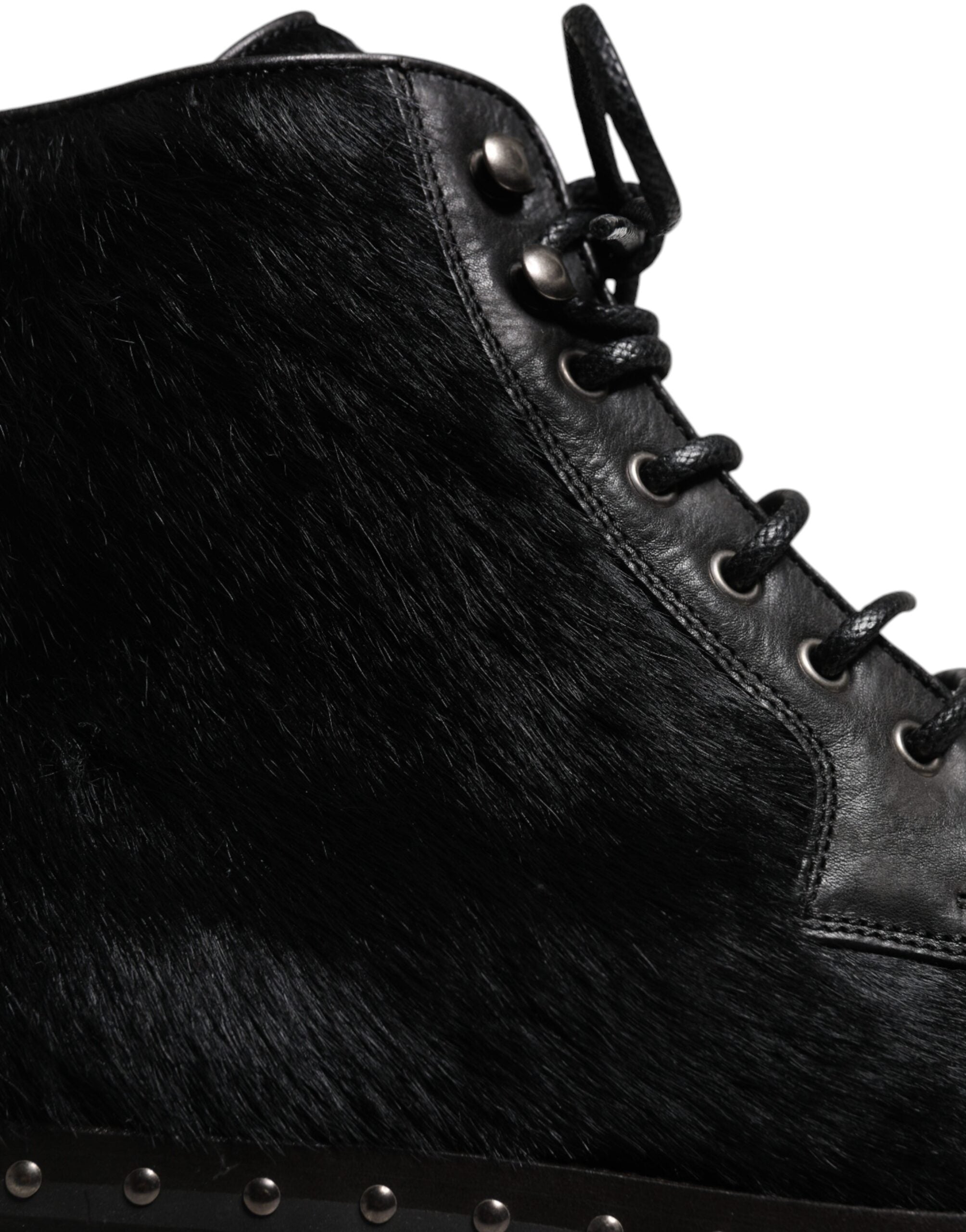 Black Pony Style Leather Mid Calf Boots Shoes