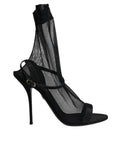 Black Tulle Stretch Heels Sandals Shoes