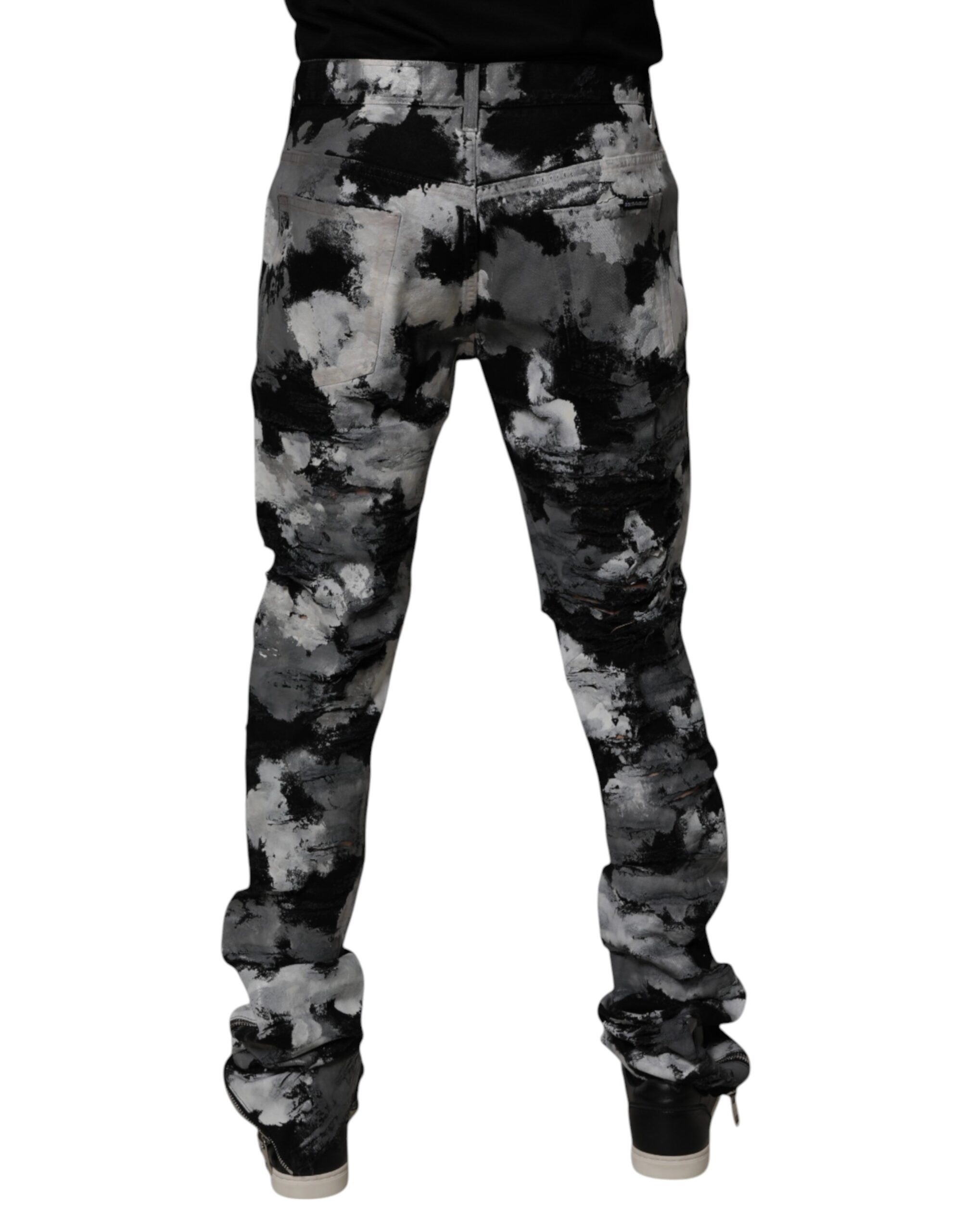 Multicolor Camouflage Tattered Skinny Denim Jeans
