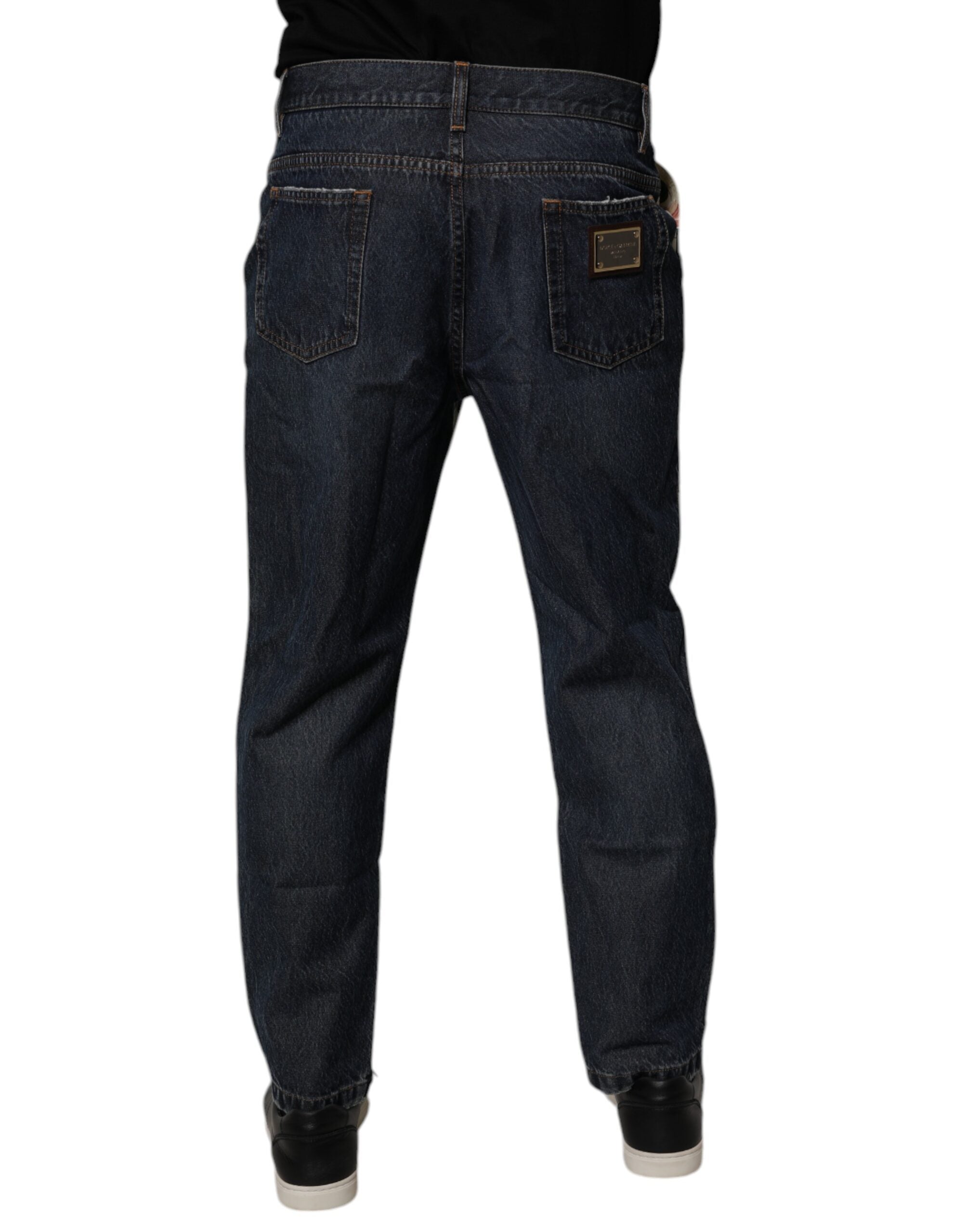Beige Blue Floral Cotton Men Denim Jeans