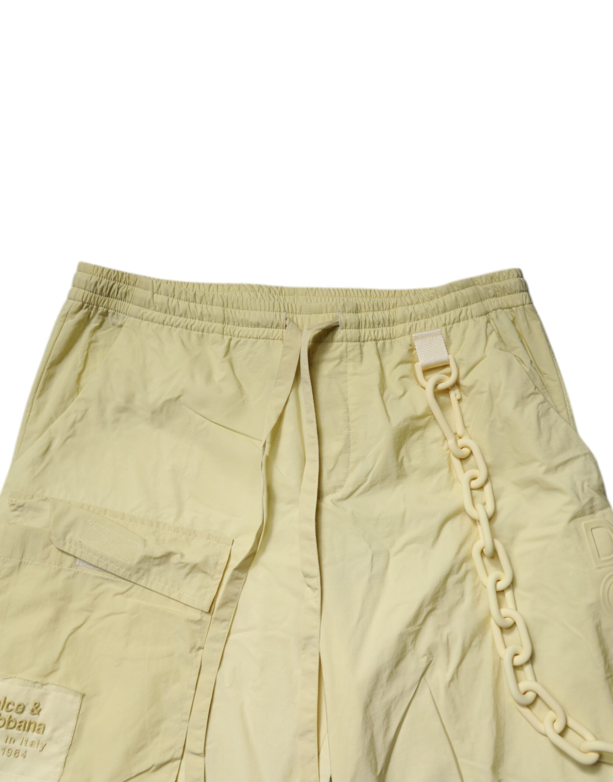 Yellow Nylon Cargo Chain Men Jogger Pants