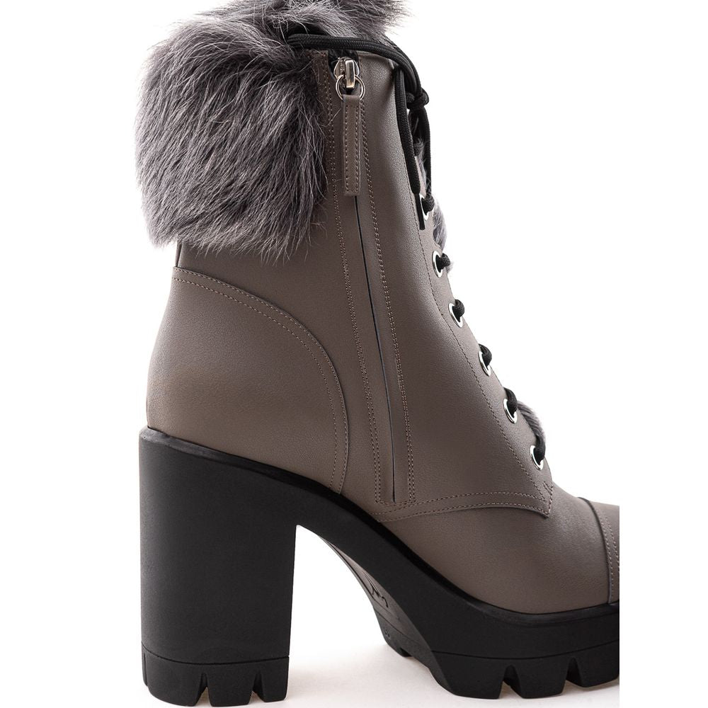 Beige Eco Leather Lace-Up Boots