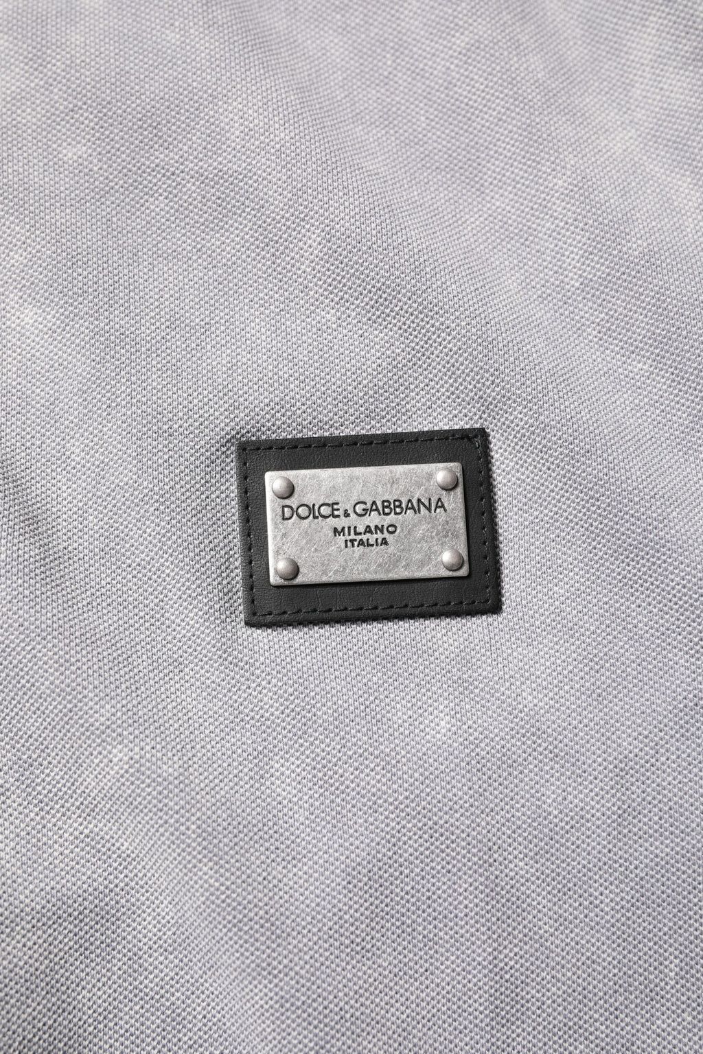 Gray Logo Plaque Cotton Men Polo Shirt T-shirt