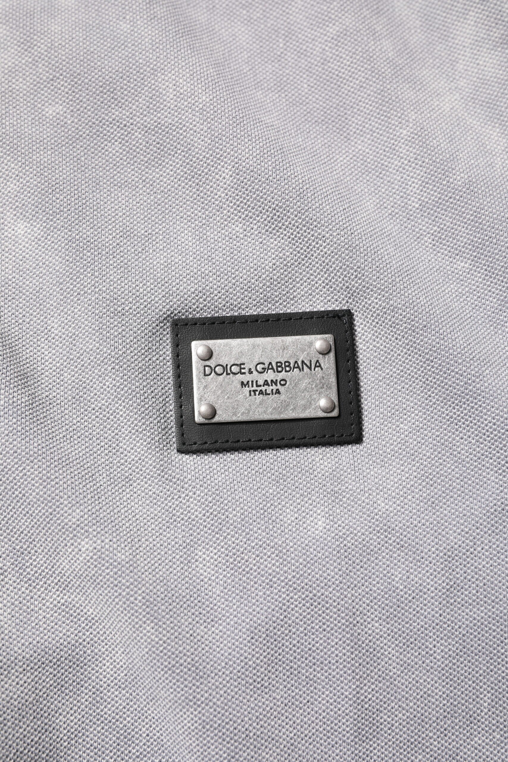 Gray Logo Plaque Cotton Men Polo Shirt T-shirt