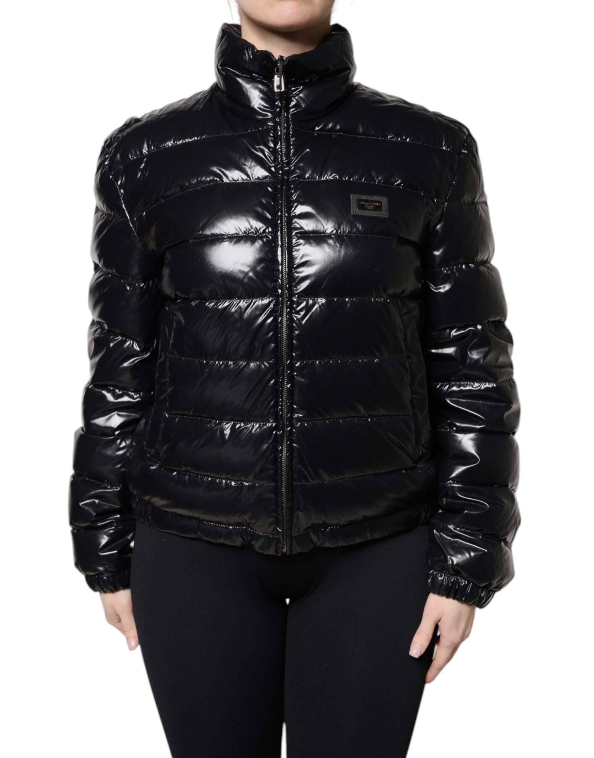 Black Logo Plaque Full Zip Puffer Jacket