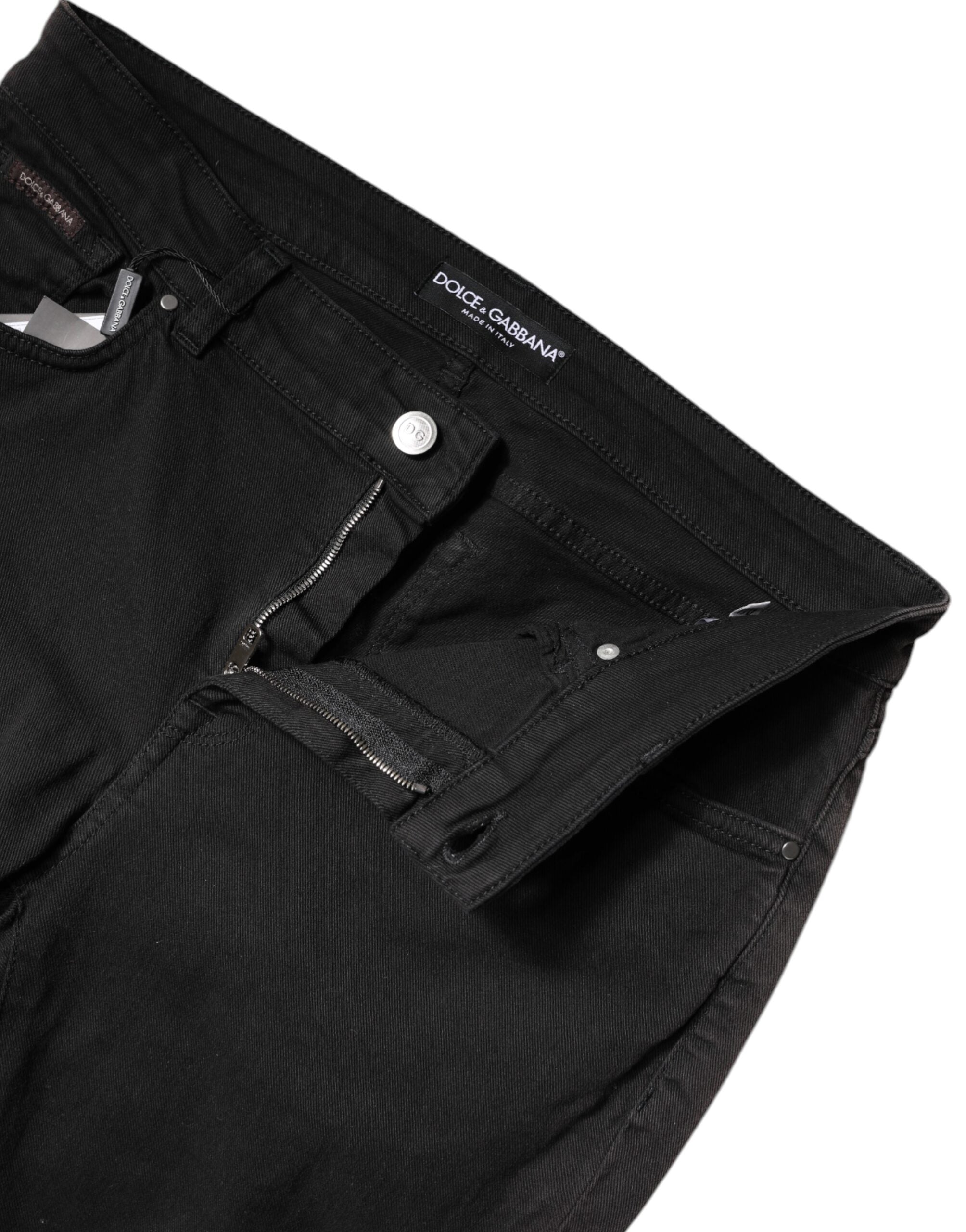 Black Cotton High Waist Skinny Denim Jeans