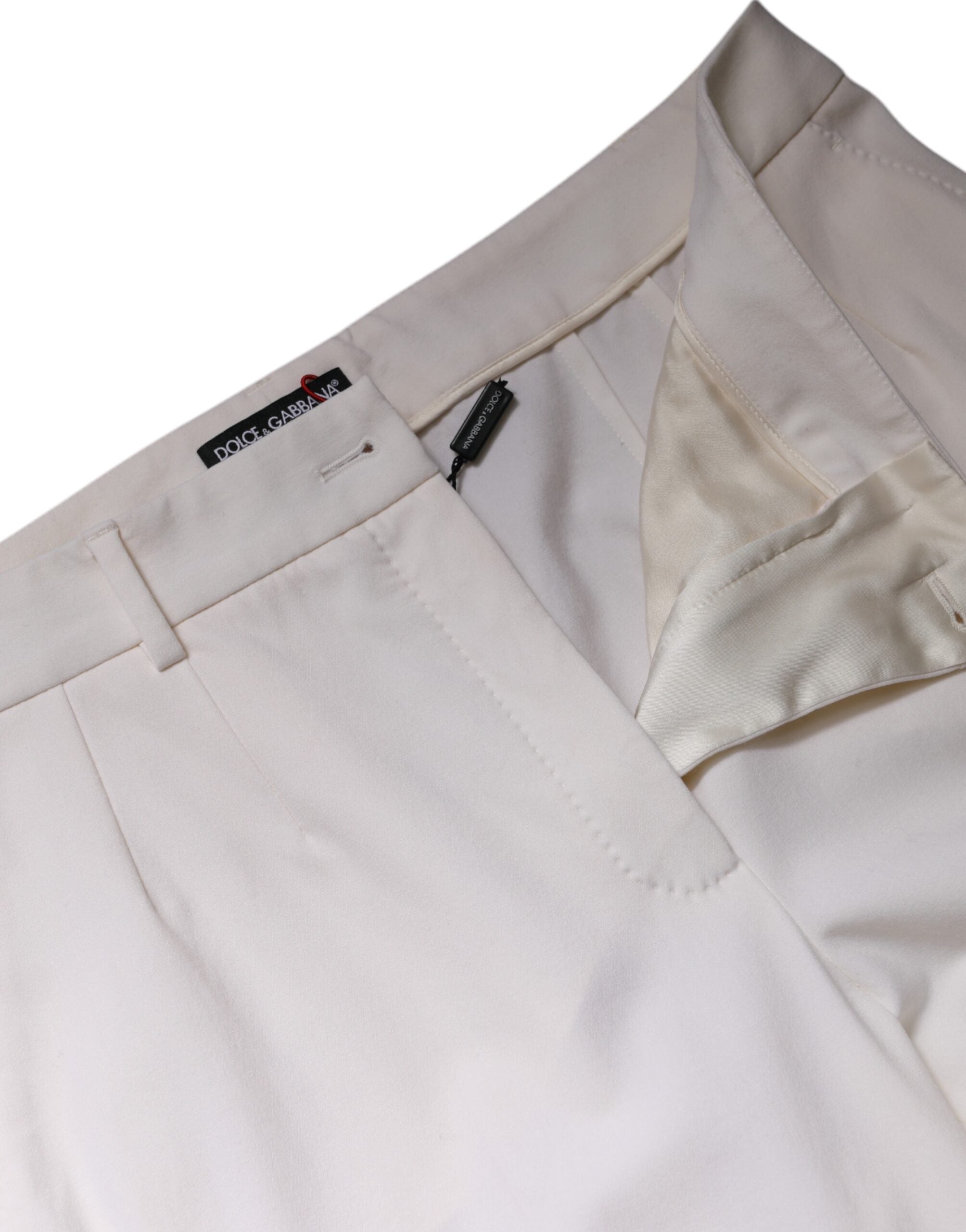 White Wool Mid Waist Wide Leg Pants