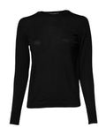 Black Wool Knit Crew Neck Pullover Sweater