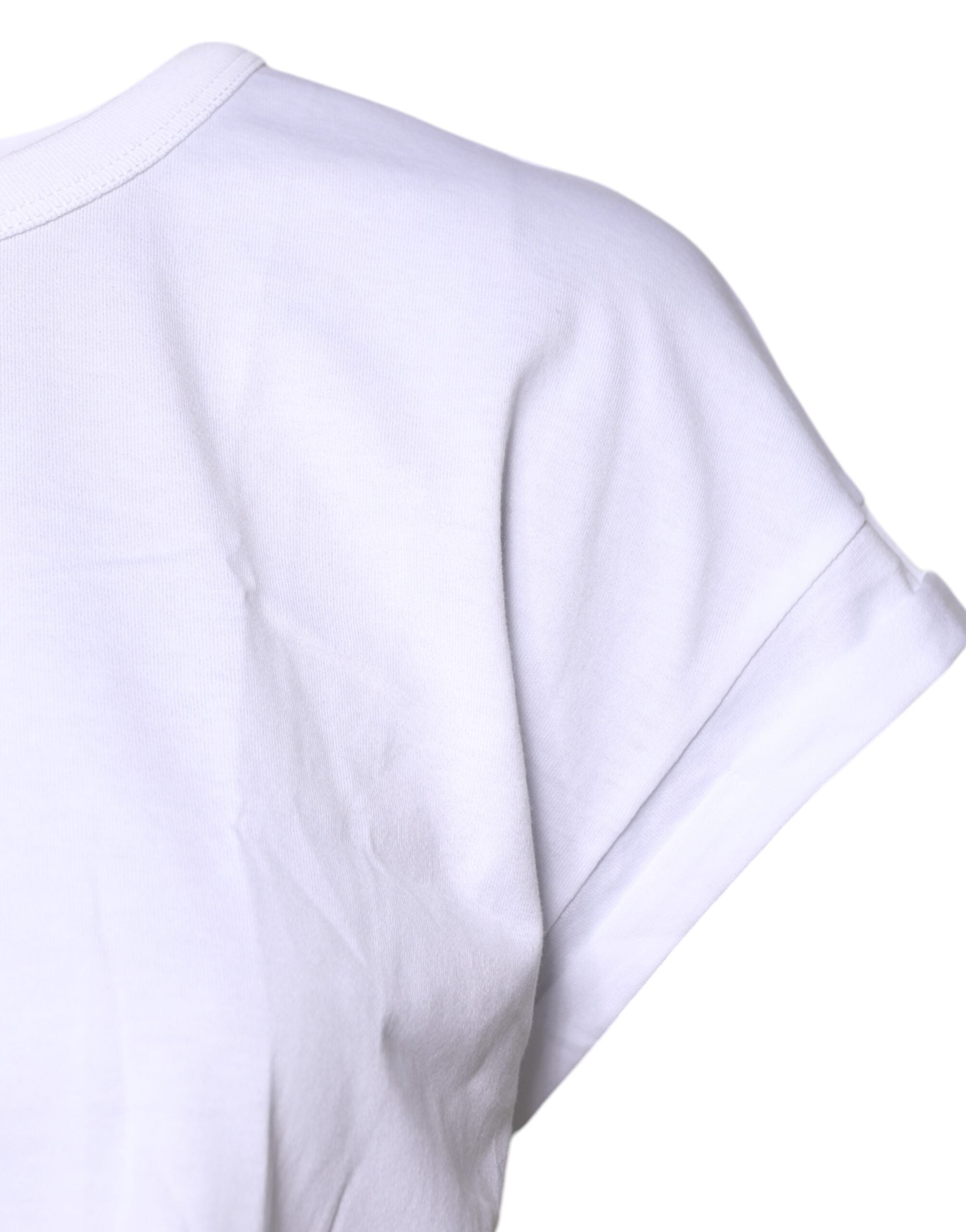 White Cotton Crew Neck Cropped T-shirt Top