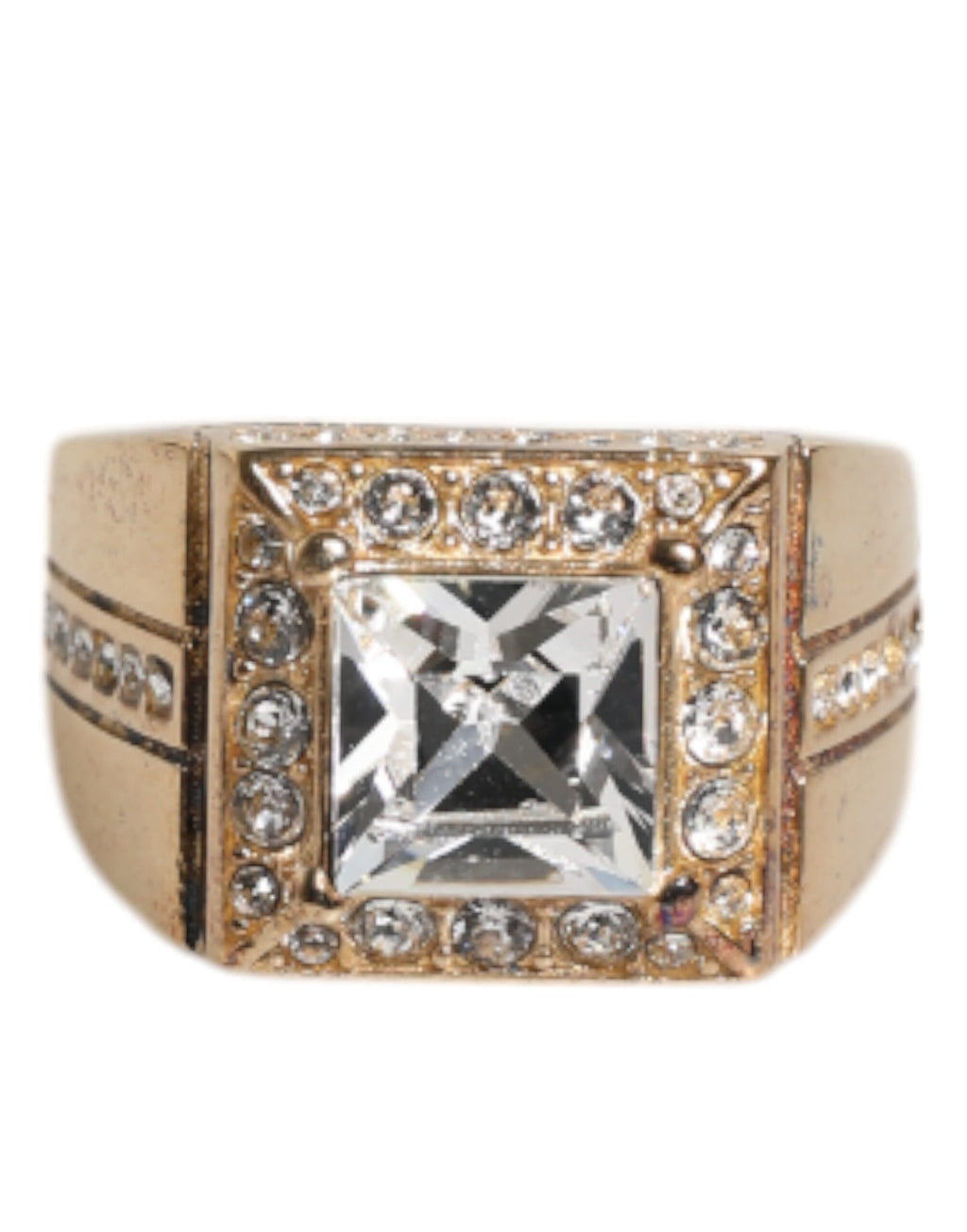 Gold Tone Sterling Silver 925 Crystals Ring
