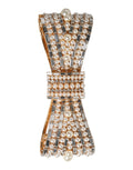 Gold Tone Brass Bow Crystal FauxPearl Embellished Brooch