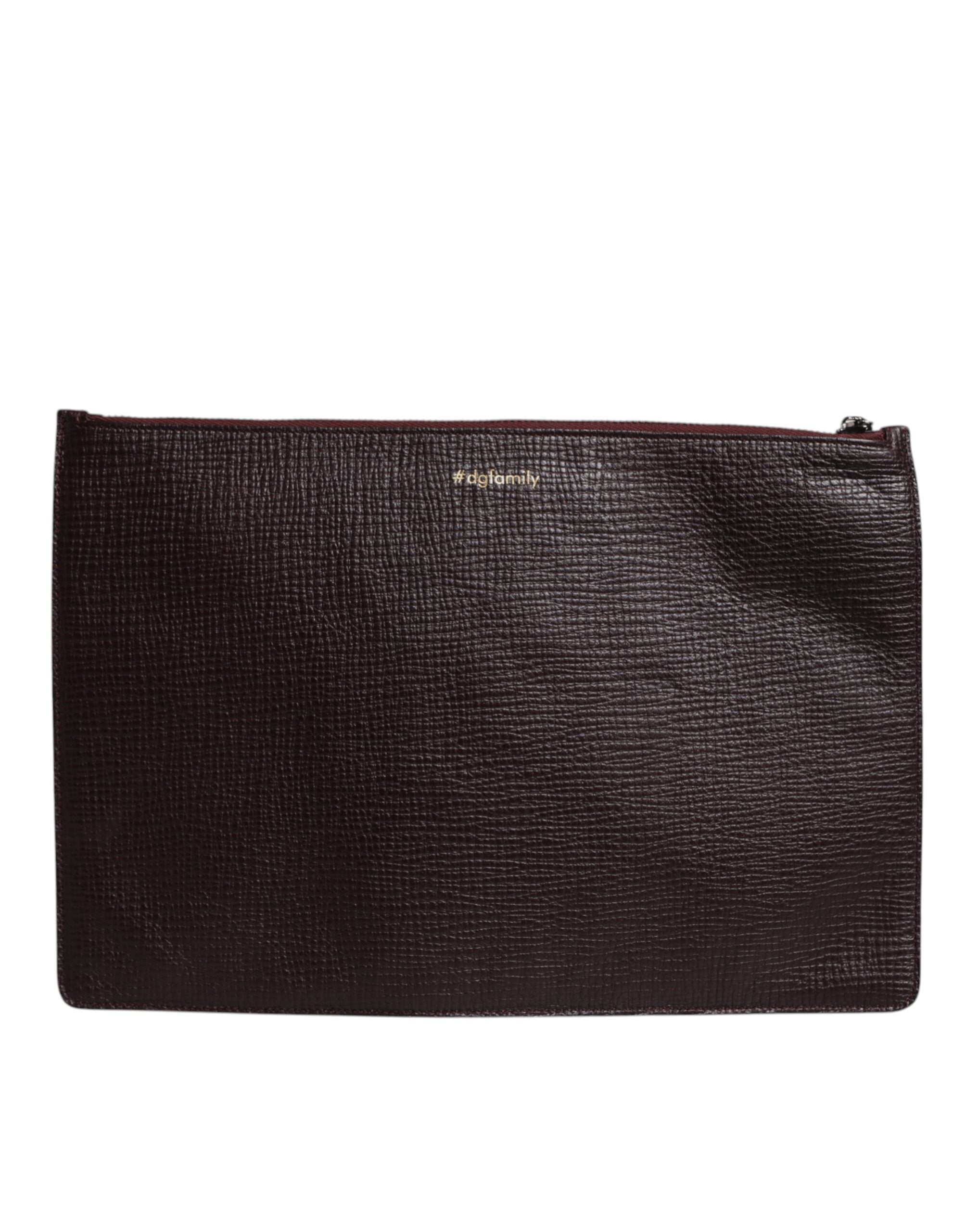 Brown Leather #DGFAMILY Embellished Men Clutch Pouch Bag