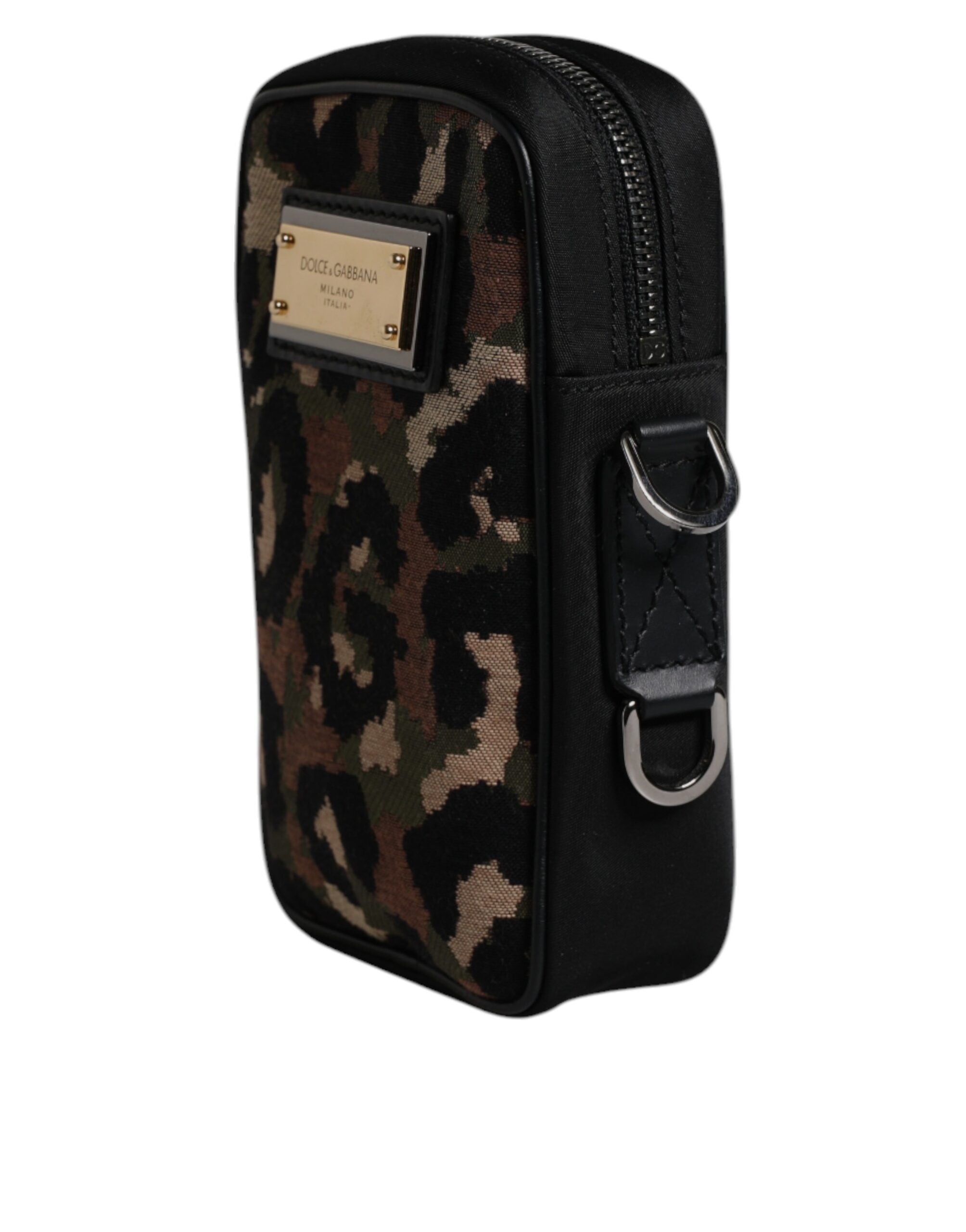 Multicolor Leopard Jacquard Logo Plaque Neck Strap Bag