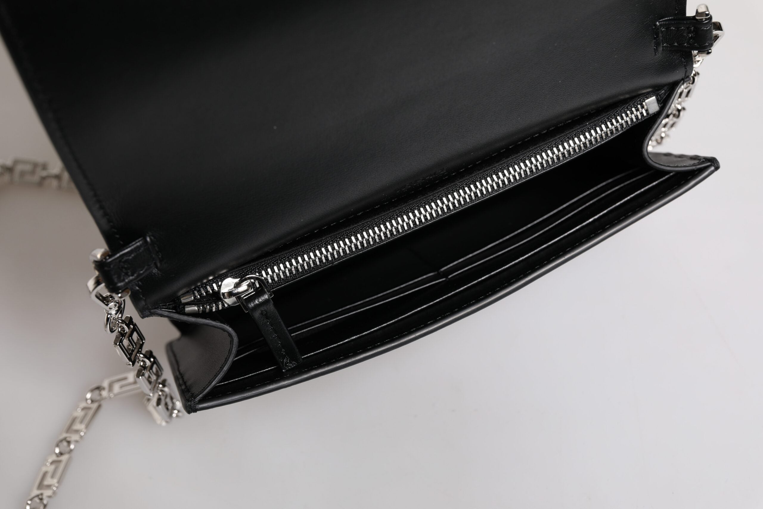 Black Calfskin Leather Chain Strap Shoulder Crossbody Bag