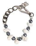 Silver Tone Brass Beaded Shell DG Logo Pendant Bracelet