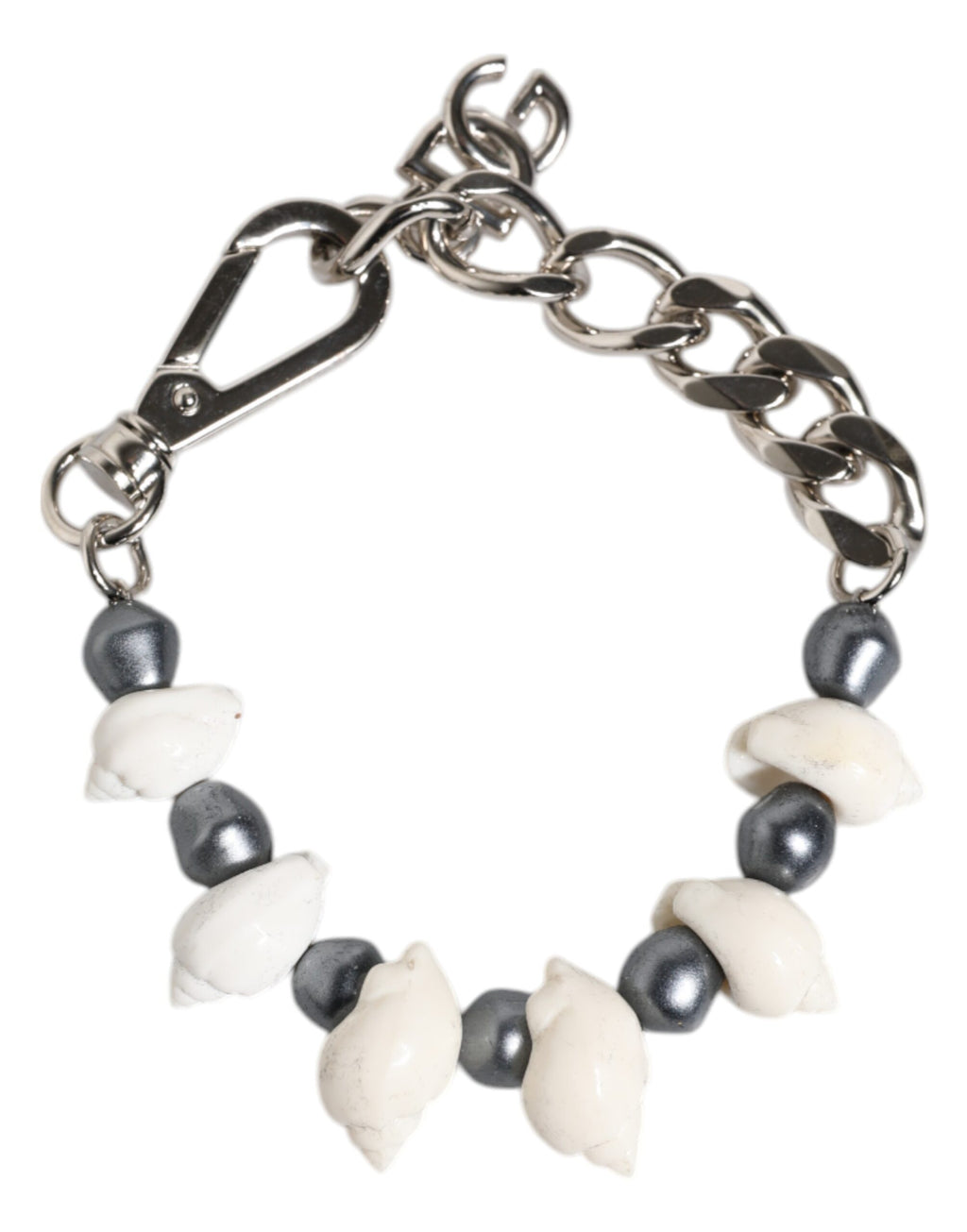 Silver Tone Brass Beaded Shell DG Logo Pendant Bracelet